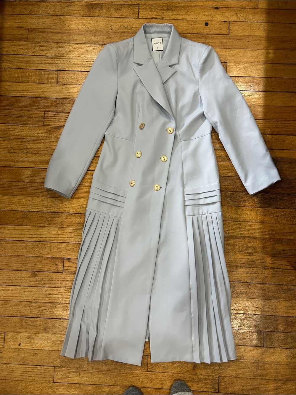 Light Blue Double-Breasted Pleated Trench dress